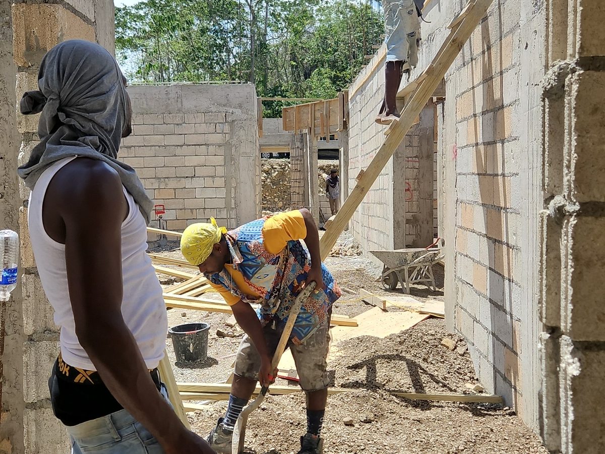 Field crew working an active residential block construction site